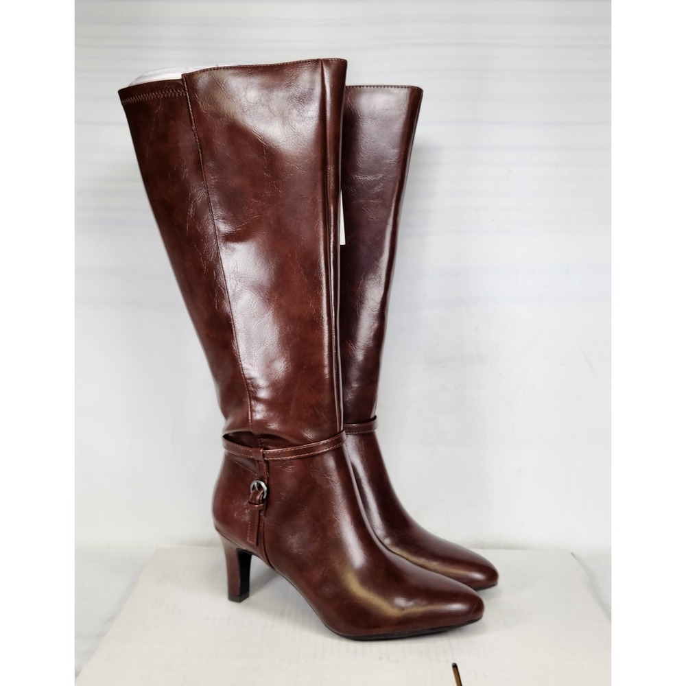 LifeStride Galant Boots Women Size 7 WIDE Chestnut Brown Tall Wide Calf Heel